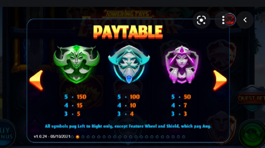 Towering Pays Excalibur Feature Symbols - partycasino-spain