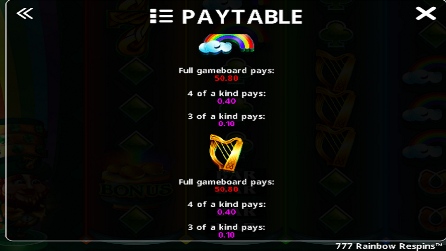 777 Rainbow Respins Feature Symbols - partycasino-spain